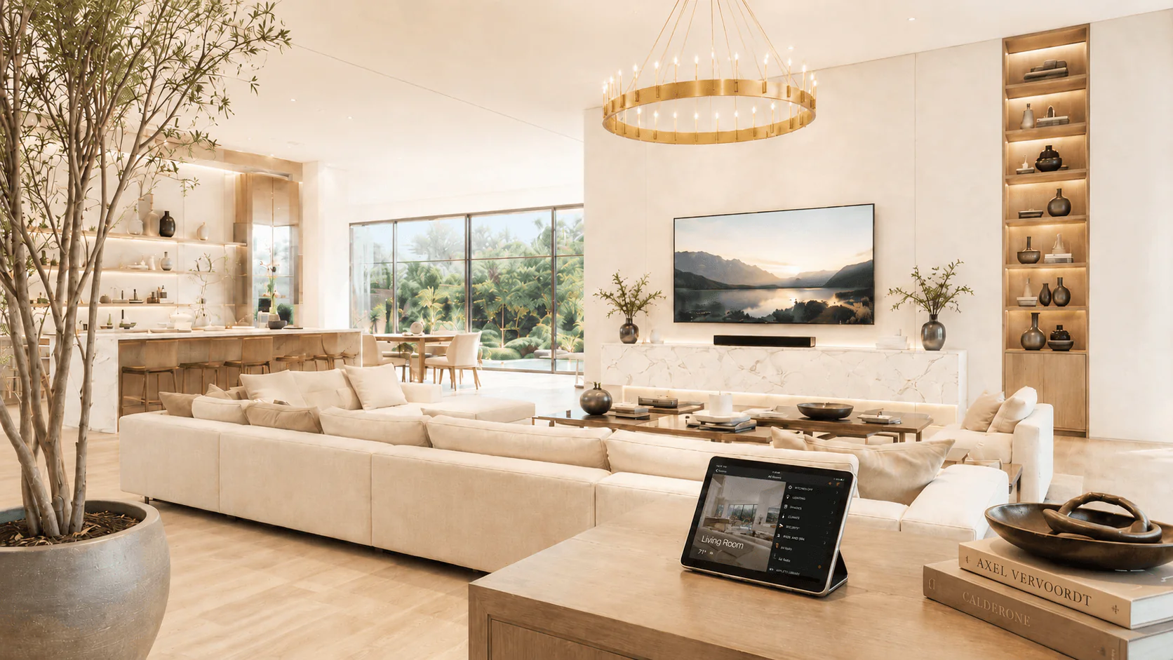 Bespoke luxury living room with integrated home technology in Dallas-Fort Worth